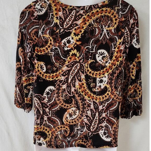 Susan Graver Tribal Paisley Blouse 3/4 sleeves Women's XL All Over Pattern Top - Picture 2 of 6